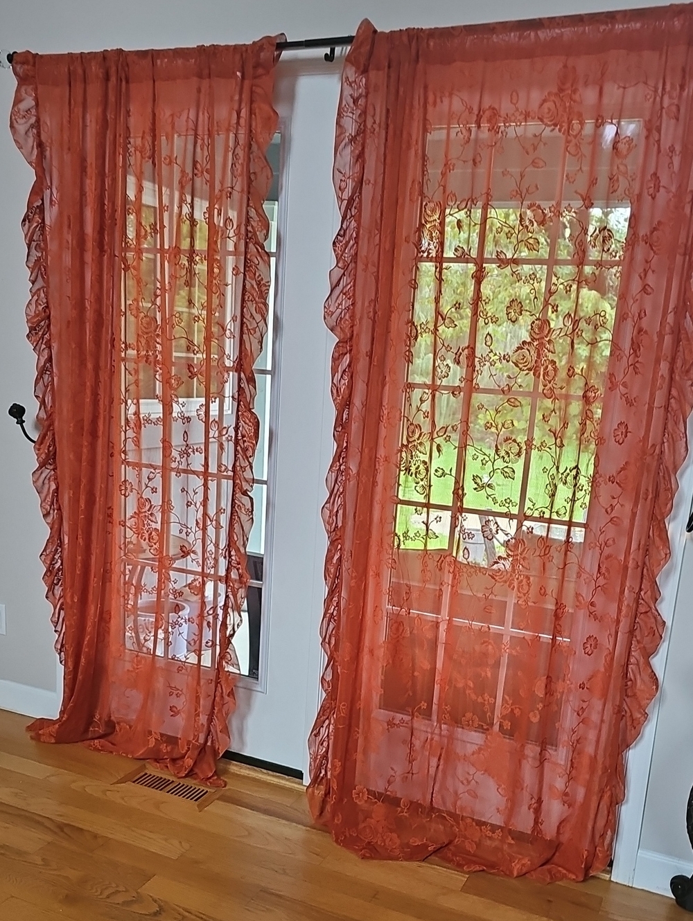 Sheer Floral Lace Curtains in Burnt Orange - Home Accents